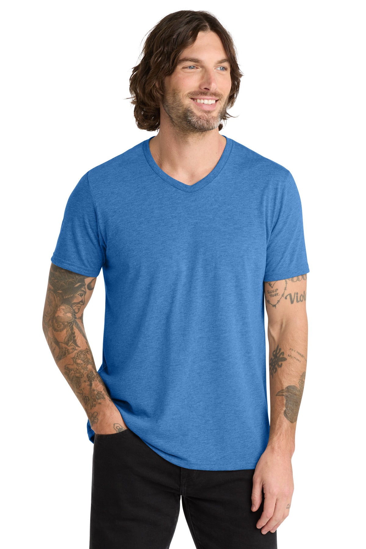 Allmade Unisex Tri-Blend V-Neck Tee AL2014 - Azure Blue - front