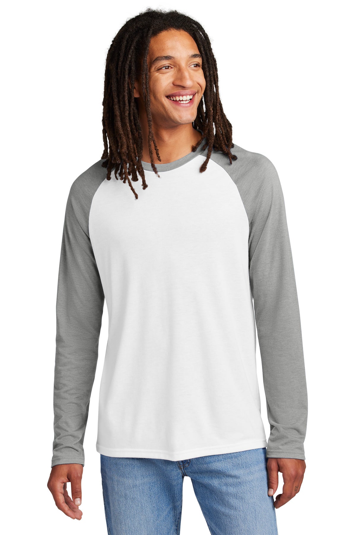 Allmade Unisex Tri-Blend Long Sleeve Colorblock Raglan AL6009 - Aluminum Grey/ Bright White - front
