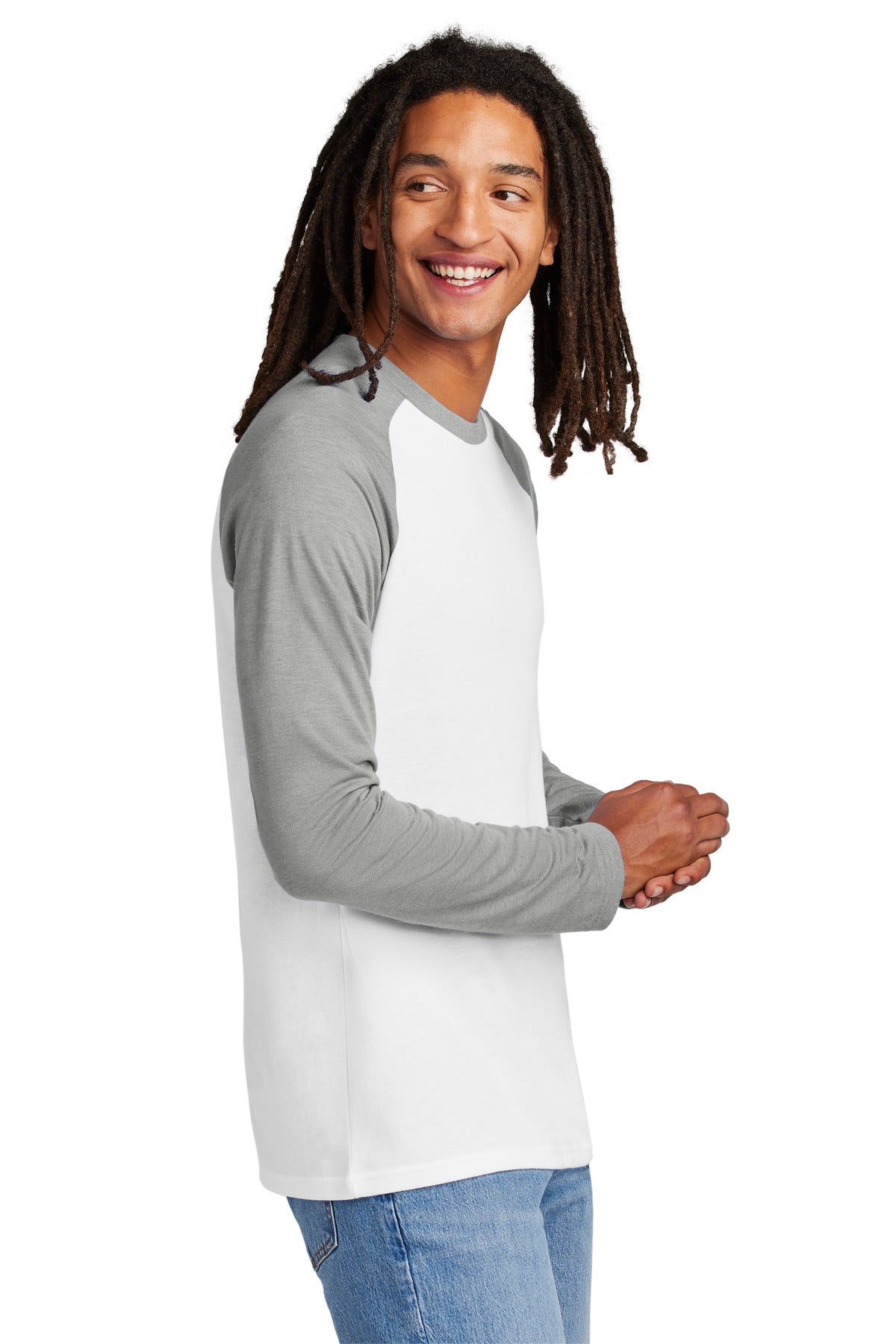 Allmade Unisex Tri-Blend Long Sleeve Colorblock Raglan AL6009 - Aluminum Grey/ Bright White - side