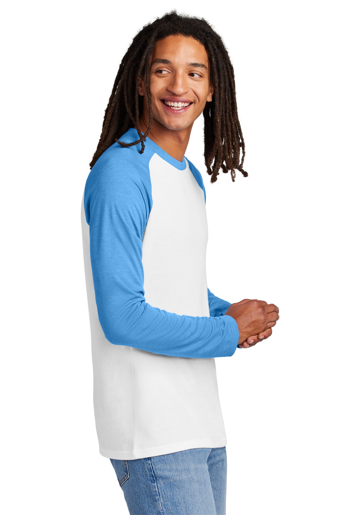 Allmade Unisex Tri-Blend Long Sleeve Colorblock Raglan AL6009 - Azure Blue/ Bright White - side