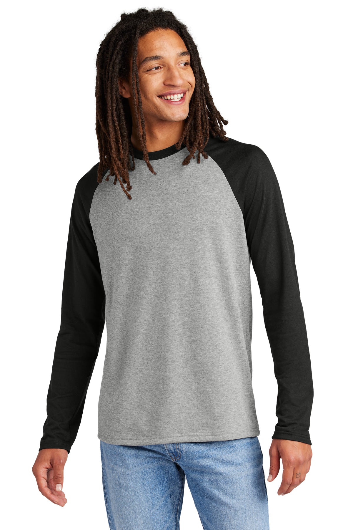 Allmade Unisex Tri-Blend Long Sleeve Colorblock Raglan AL6009 - Deep Black/ Aluminum Grey - front