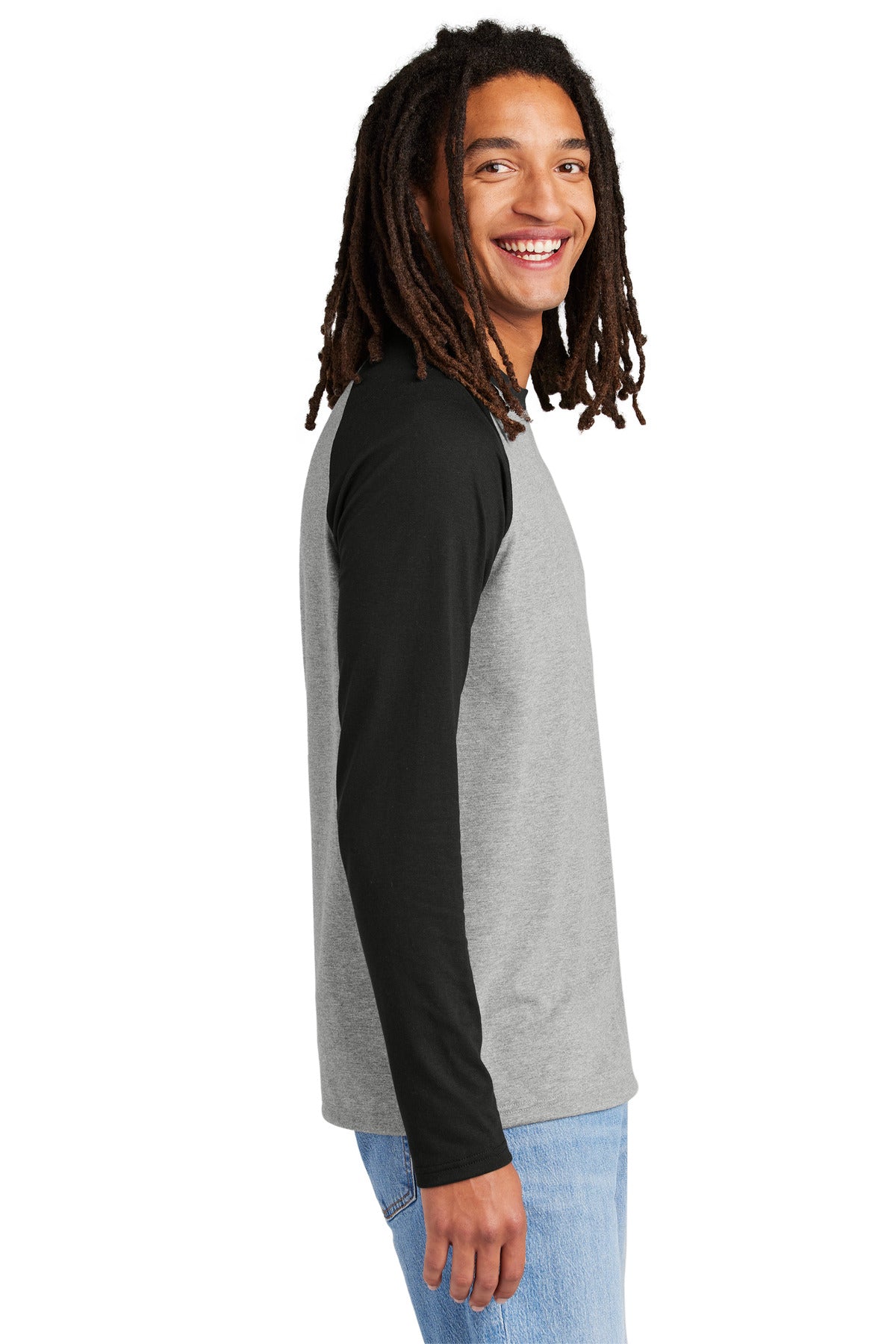 Allmade Unisex Tri-Blend Long Sleeve Colorblock Raglan AL6009 - Deep Black/ Aluminum Grey - side