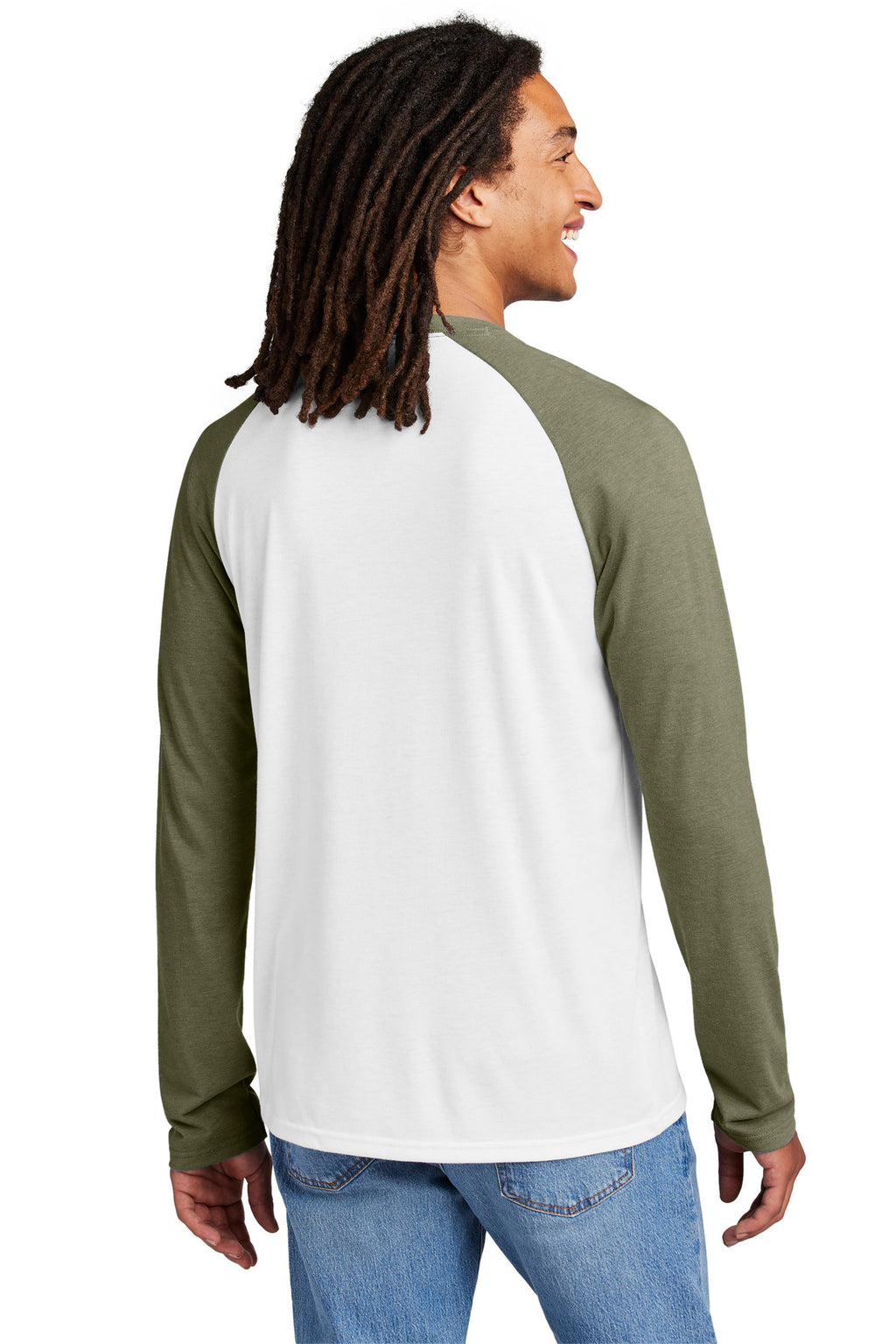 Allmade Unisex Tri-Blend Long Sleeve Colorblock Raglan AL6009 - Olive You Green/ Bright White - back