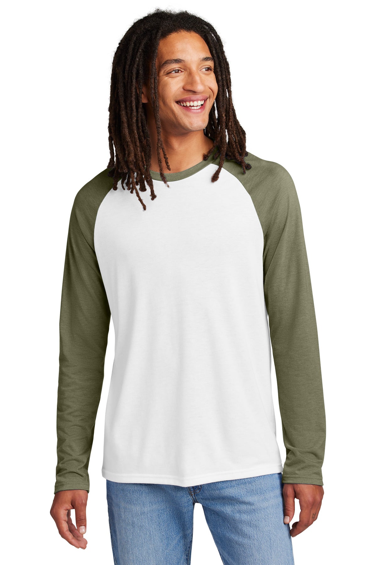 Allmade Unisex Tri-Blend Long Sleeve Colorblock Raglan AL6009 - Olive You Green/ Bright White - front