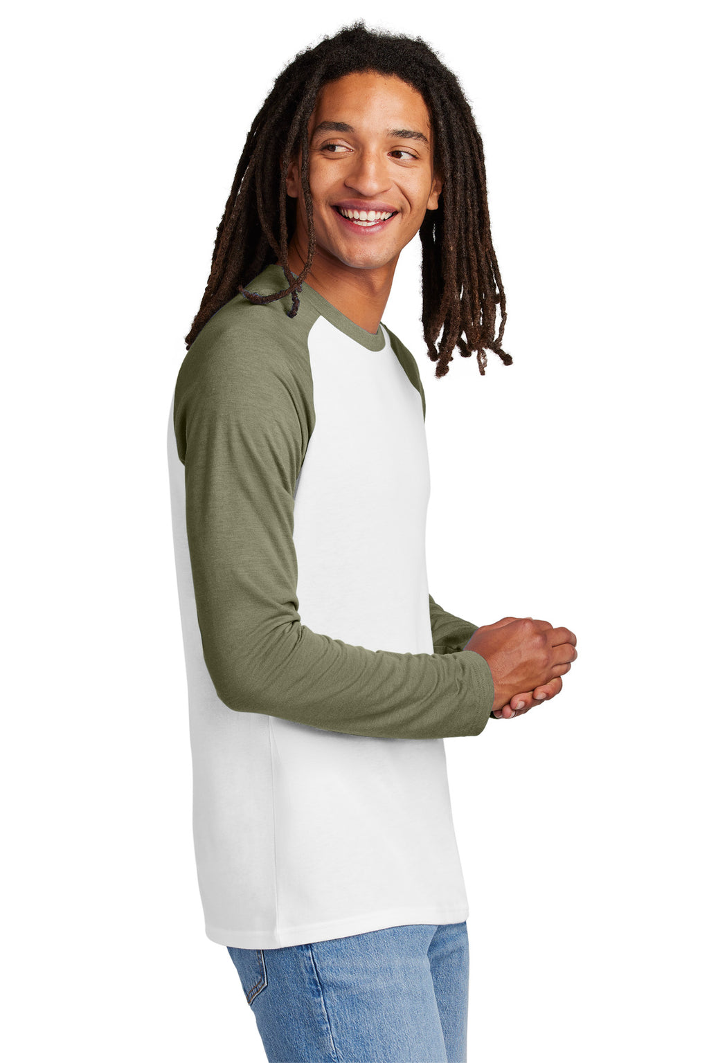 Allmade Unisex Tri-Blend Long Sleeve Colorblock Raglan AL6009 - Olive You Green/ Bright White - side