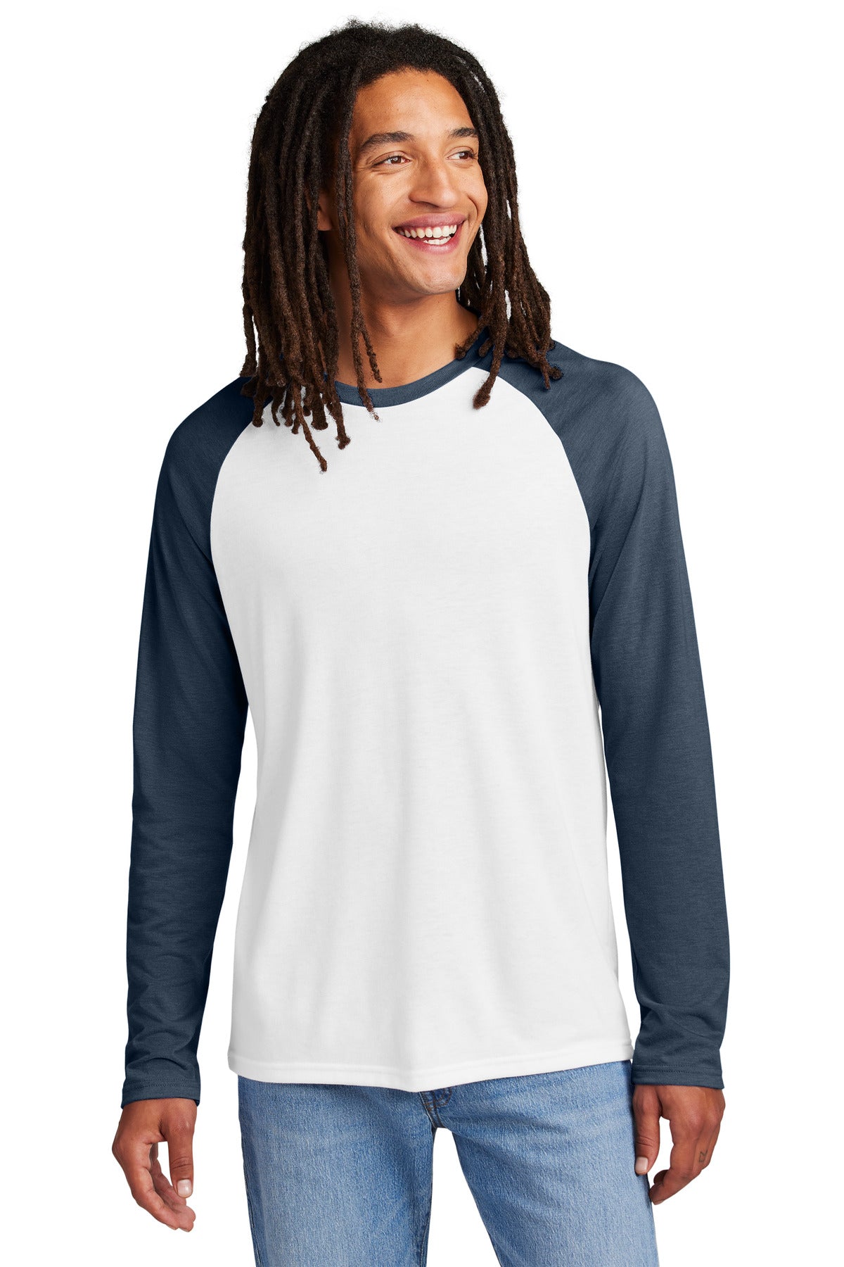 Allmade Unisex Tri-Blend Long Sleeve Colorblock Raglan AL6009 - Rebel Blue/ Bright White - front
