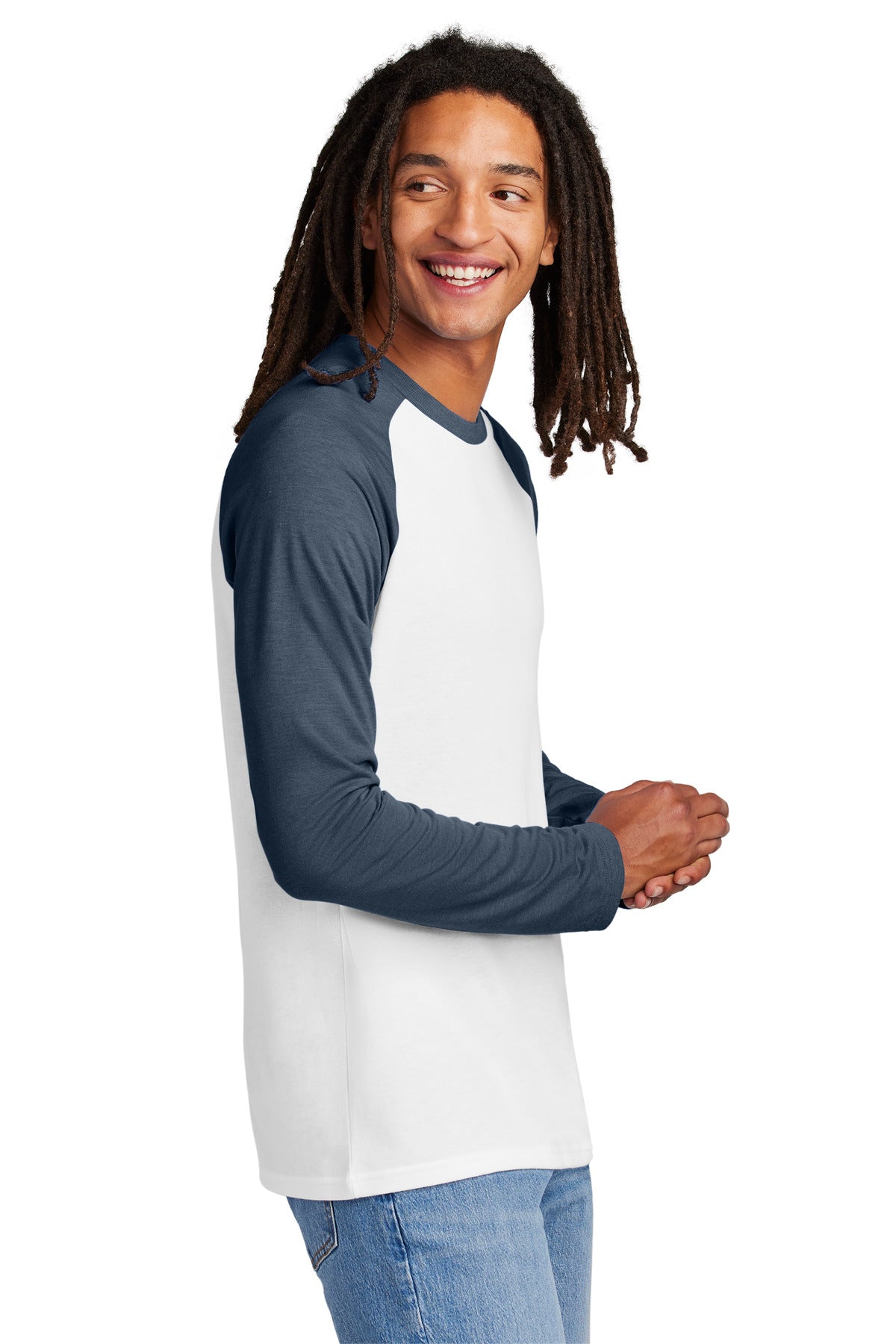 Allmade Unisex Tri-Blend Long Sleeve Colorblock Raglan AL6009 - Rebel Blue/ Bright White - side