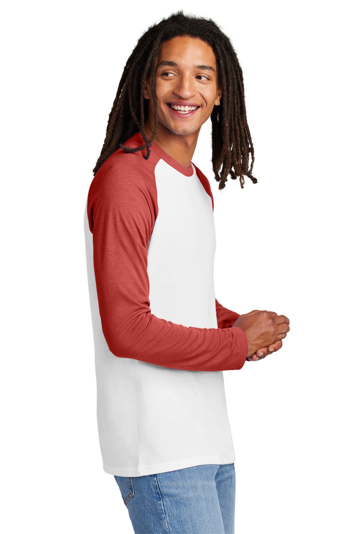 Allmade Unisex Tri-Blend Long Sleeve Colorblock Raglan AL6009 - Rise Up Red/ Bright White - side