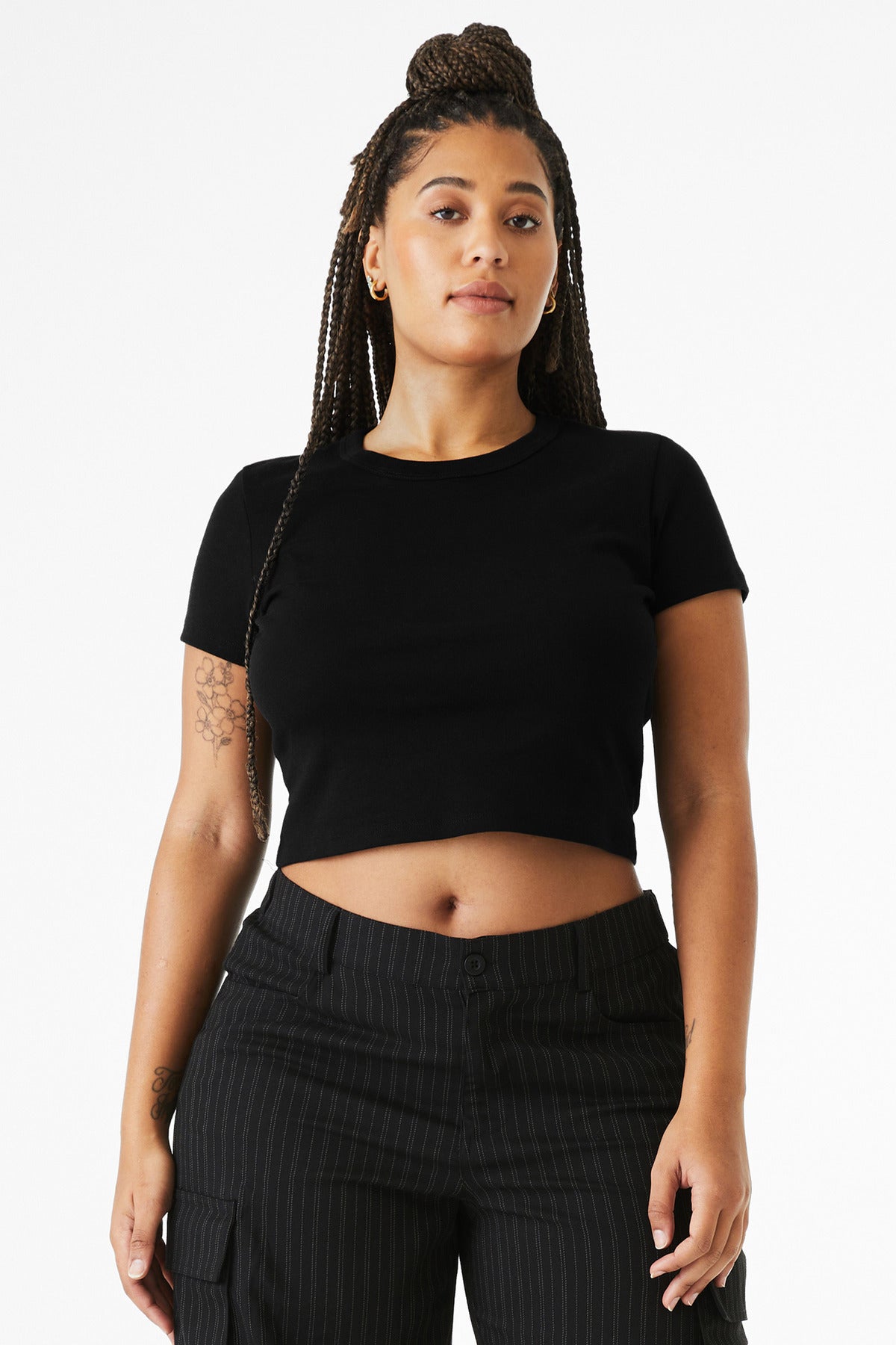 BELLA+CANVAS Women's Micro Rib Baby Tee BC1010 - Solid Black Blend - front