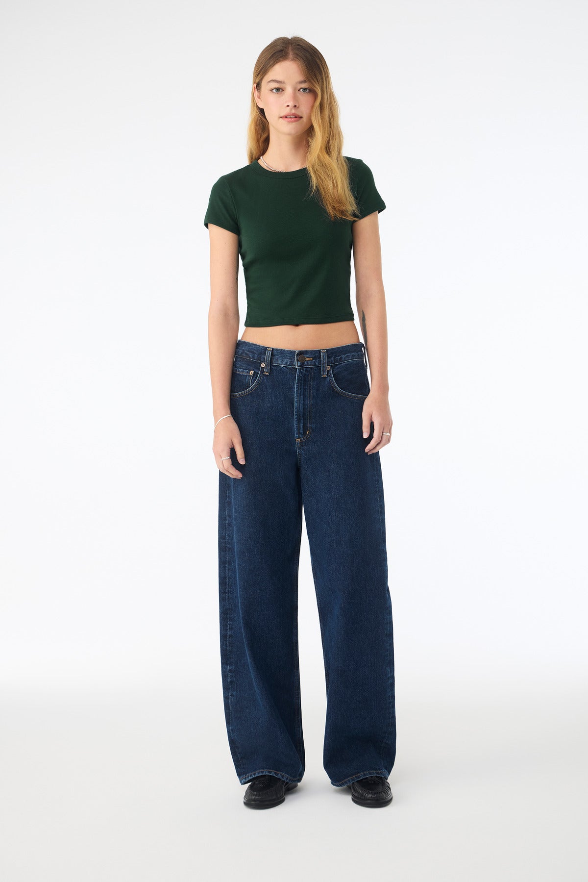 BELLA+CANVAS Women's Micro Rib Baby Tee BC1010 - Solid Forest Blend - front