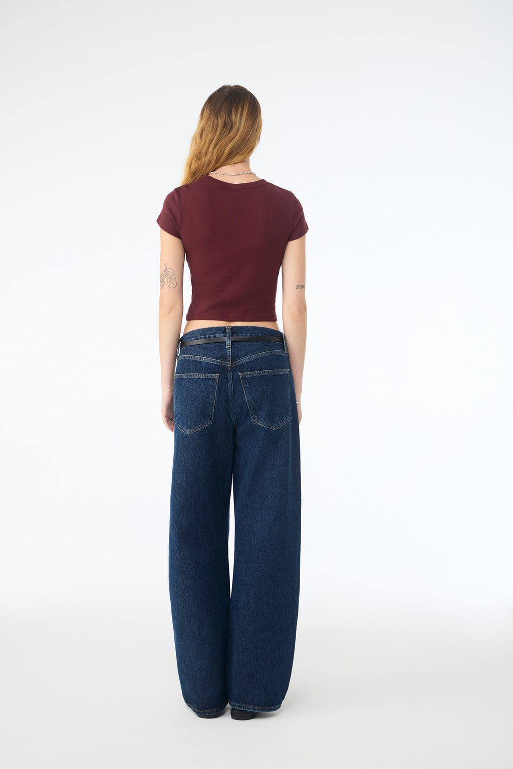 BELLA+CANVAS Women's Micro Rib Baby Tee BC1010 - Solid Maroon Blend - back