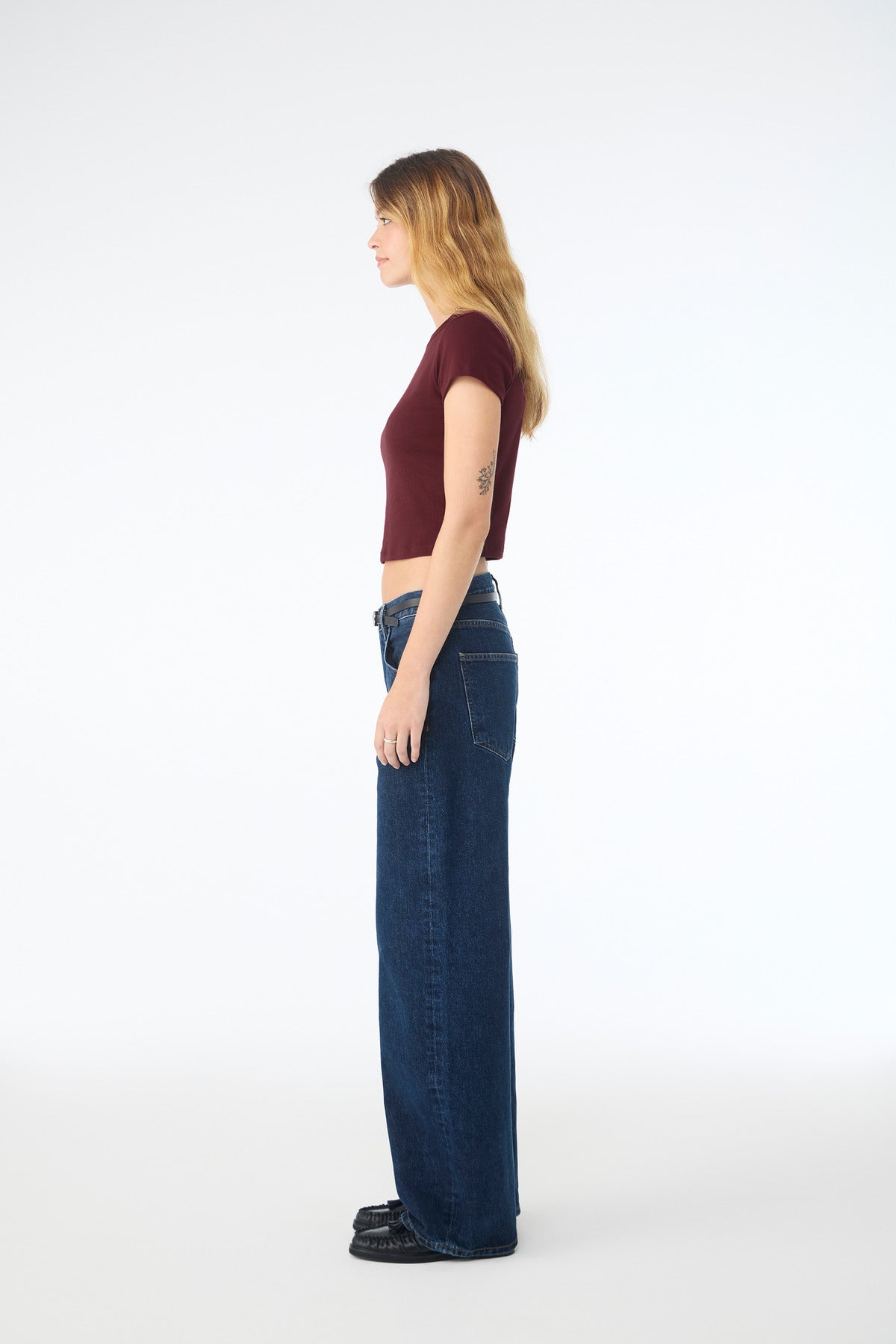 BELLA+CANVAS Women's Micro Rib Baby Tee BC1010 - Solid Maroon Blend - side