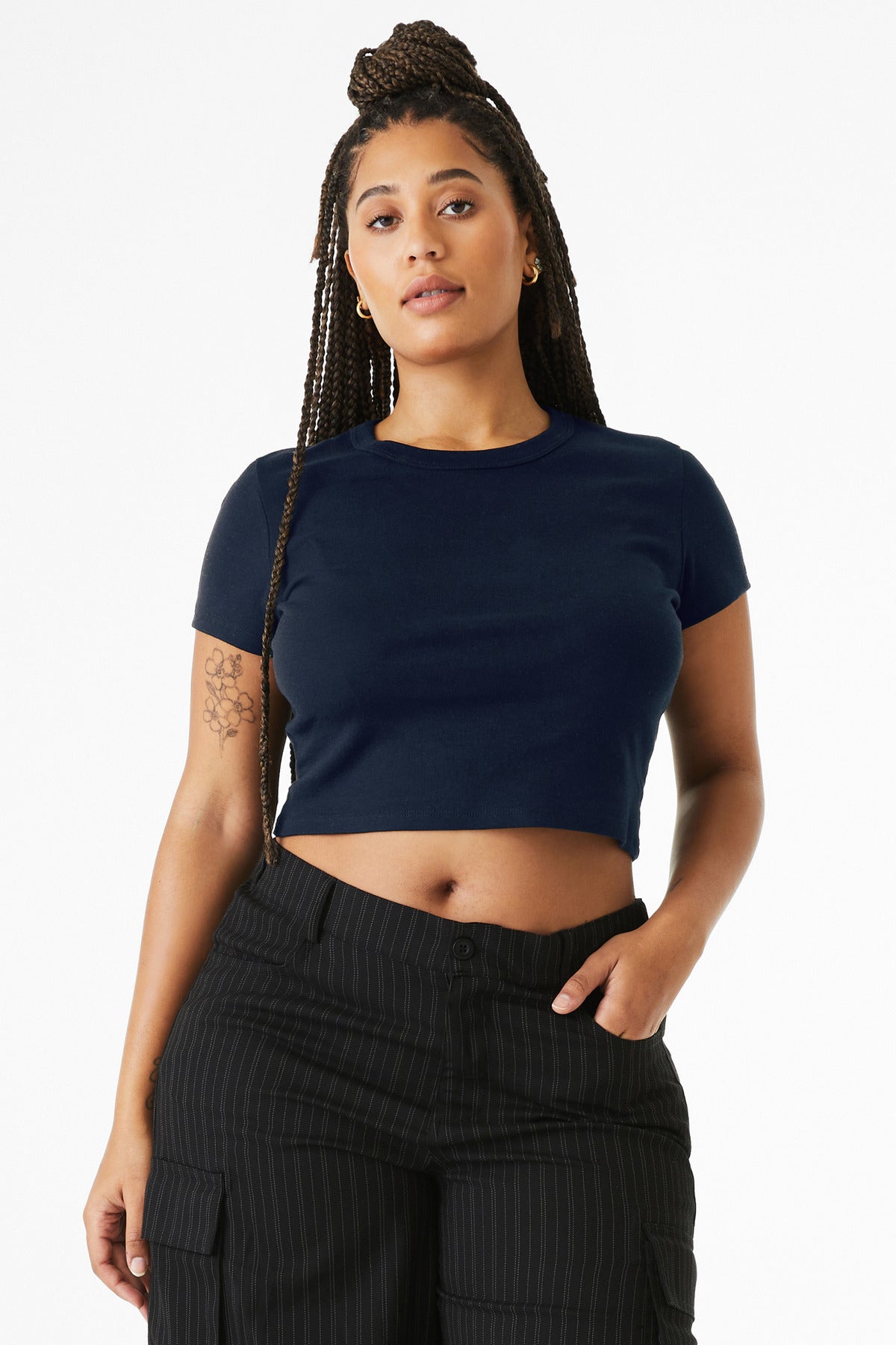 BELLA+CANVAS Women's Micro Rib Baby Tee BC1010 - Solid Navy Blend - front