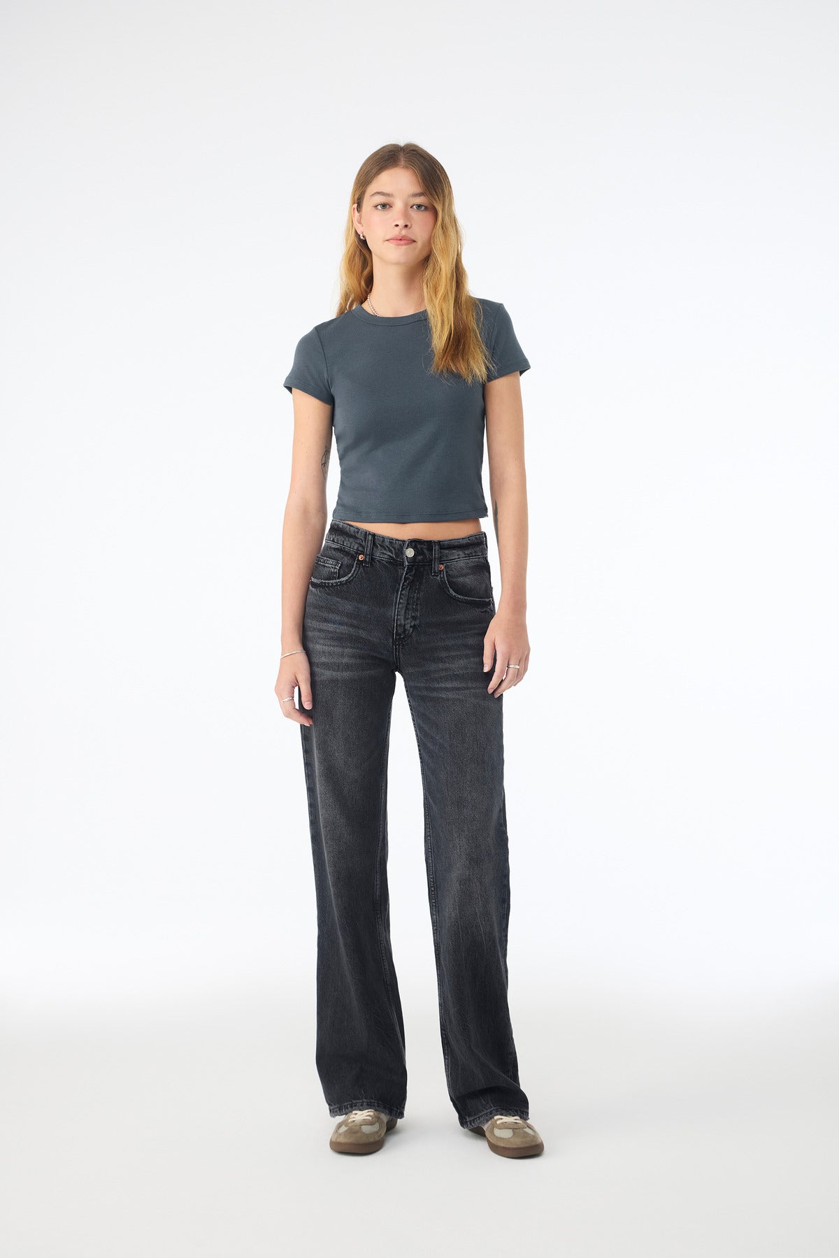 BELLA+CANVAS Women's Micro Rib Baby Tee BC1010 - Solid Vintage Navy Blend - front