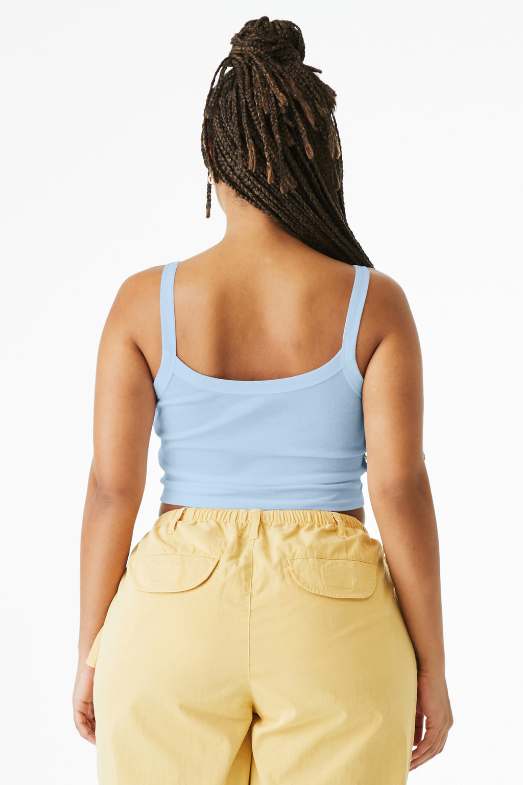 BELLA+CANVAS Women's Micro Rib Spaghetti Strap Tank BC1012 - Solid Baby Blue Blend - back