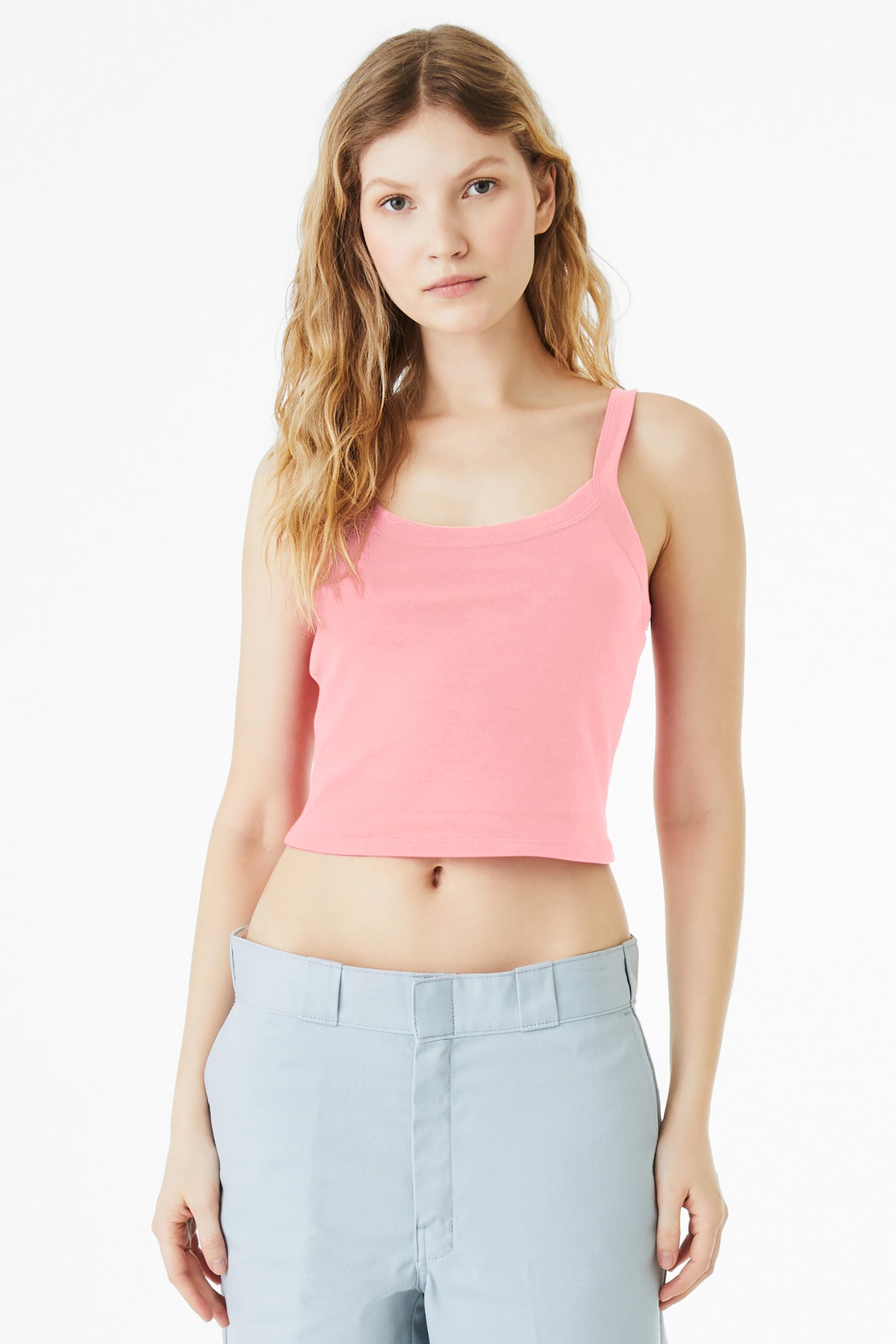 BELLA+CANVAS Women's Micro Rib Spaghetti Strap Tank BC1012 - Solid Pink Blend - front