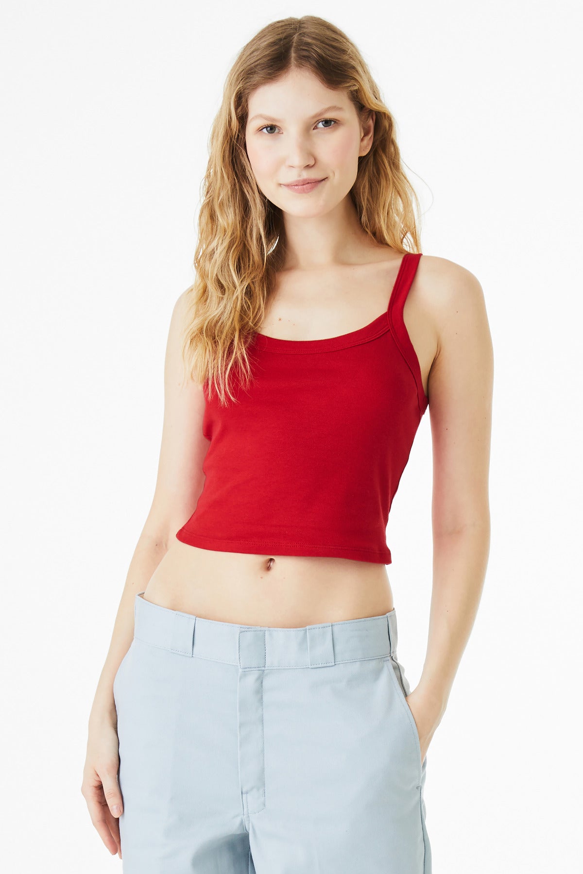 BELLA+CANVAS Women's Micro Rib Spaghetti Strap Tank BC1012 - Solid Red Blend - front