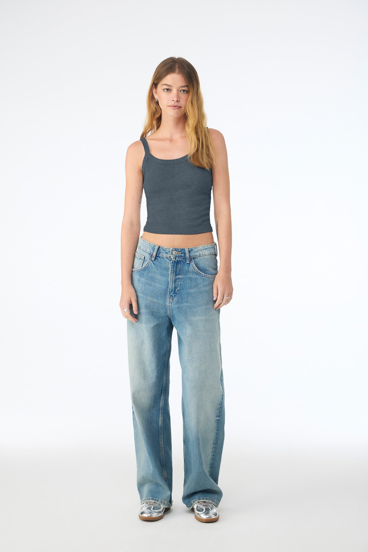 BELLA+CANVAS Women's Micro Rib Spaghetti Strap Tank BC1012 - Solid Vintage Navy Blend - front