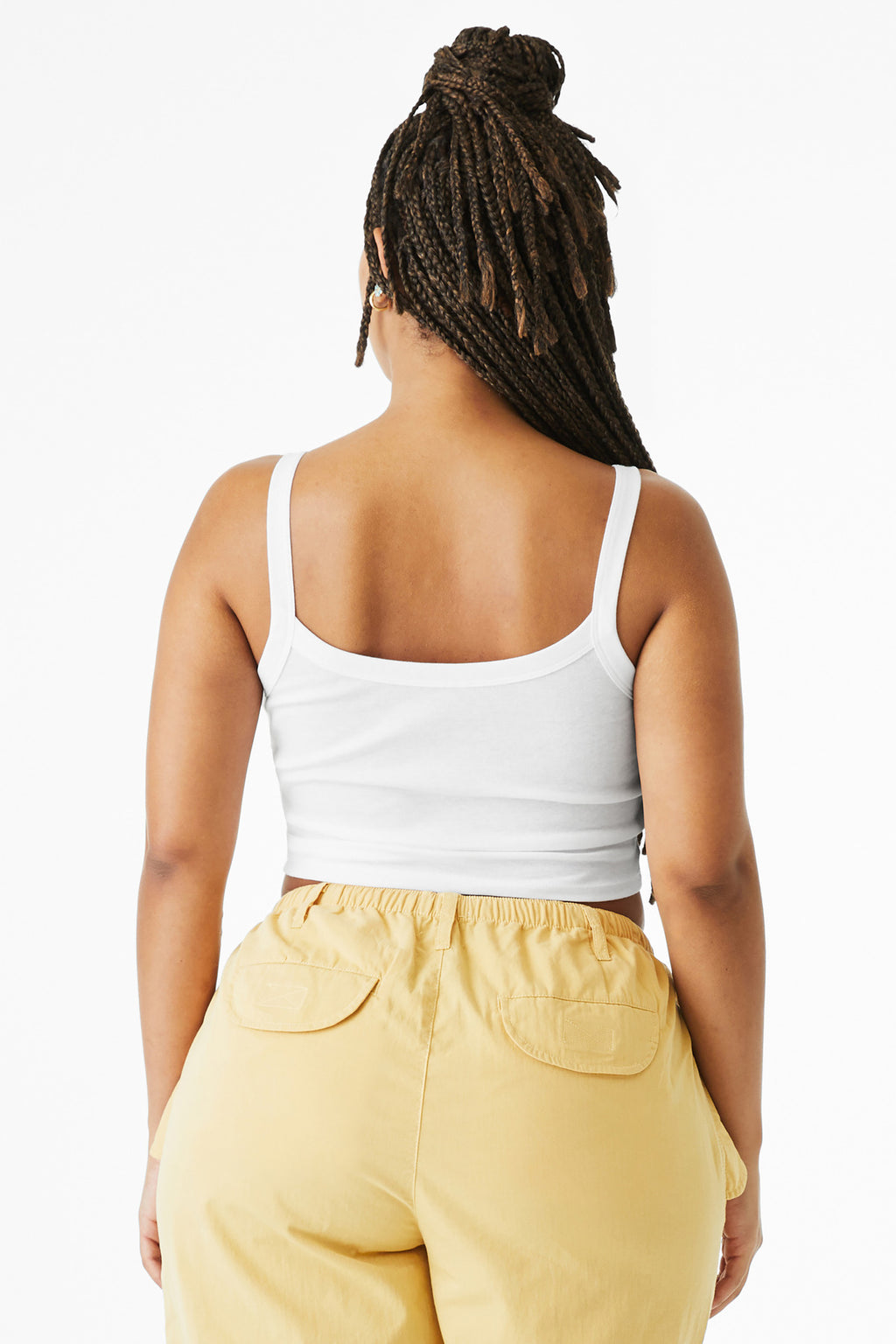 BELLA+CANVAS Women's Micro Rib Spaghetti Strap Tank BC1012 - Solid White Blend - back