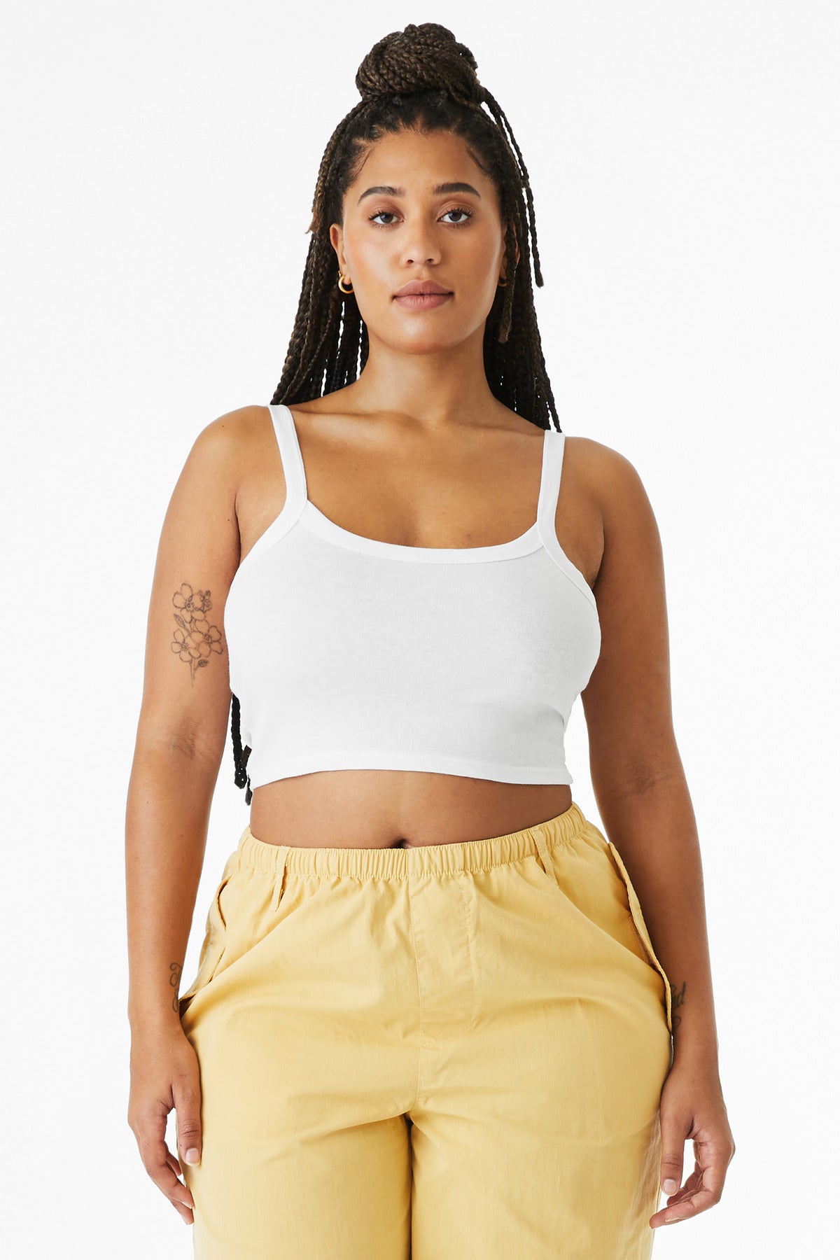 BELLA+CANVAS Women's Micro Rib Spaghetti Strap Tank BC1012 - Solid White Blend - front