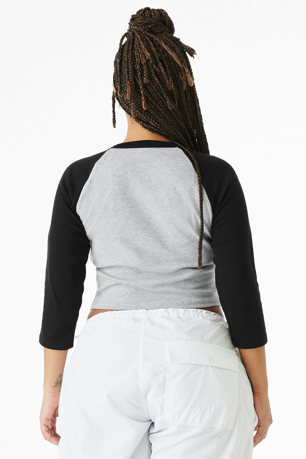 BELLA+CANVAS Women's Micro Rib 3/4 Raglan Baby Tee BC1200 - Athletic Heather/ Black - back