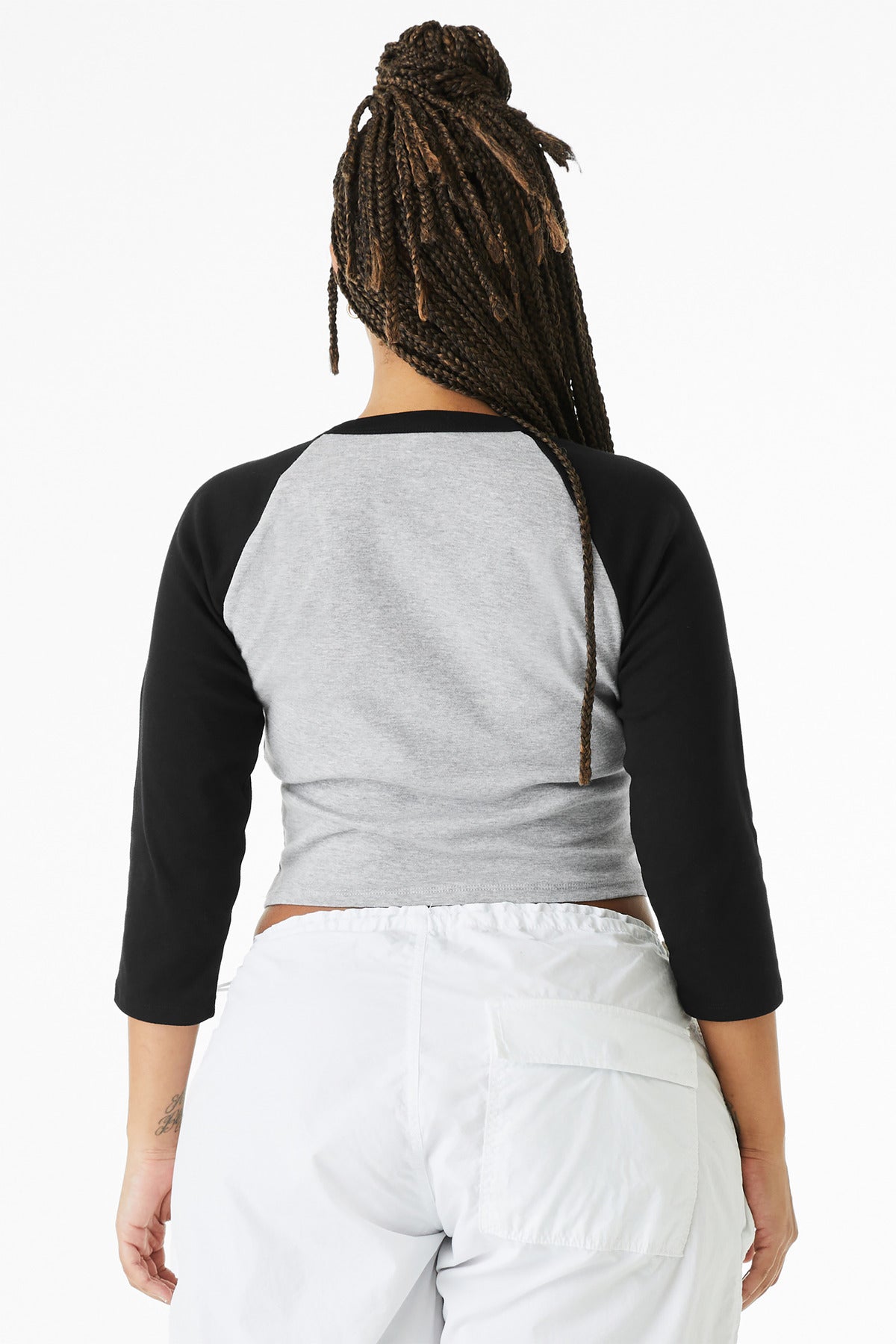BELLA+CANVAS Women's Micro Rib 3/4 Raglan Baby Tee BC1200 - Athletic Heather/ Black - back