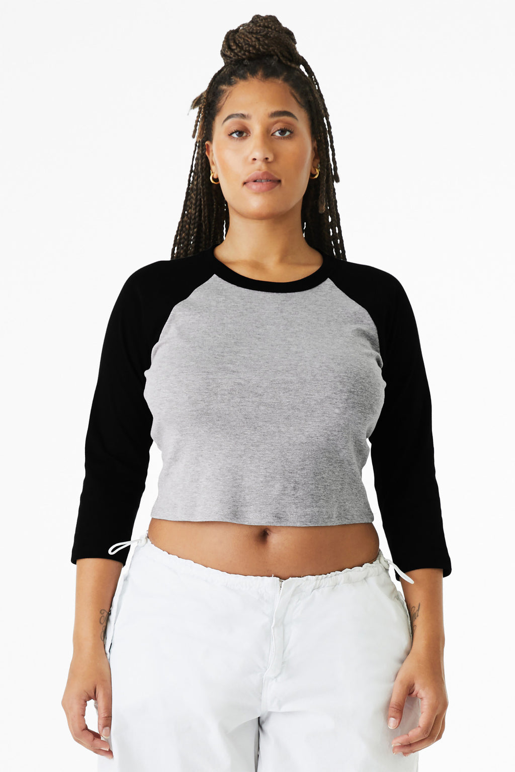 BELLA+CANVAS Women's Micro Rib 3/4 Raglan Baby Tee BC1200 - Athletic Heather/ Black - front
