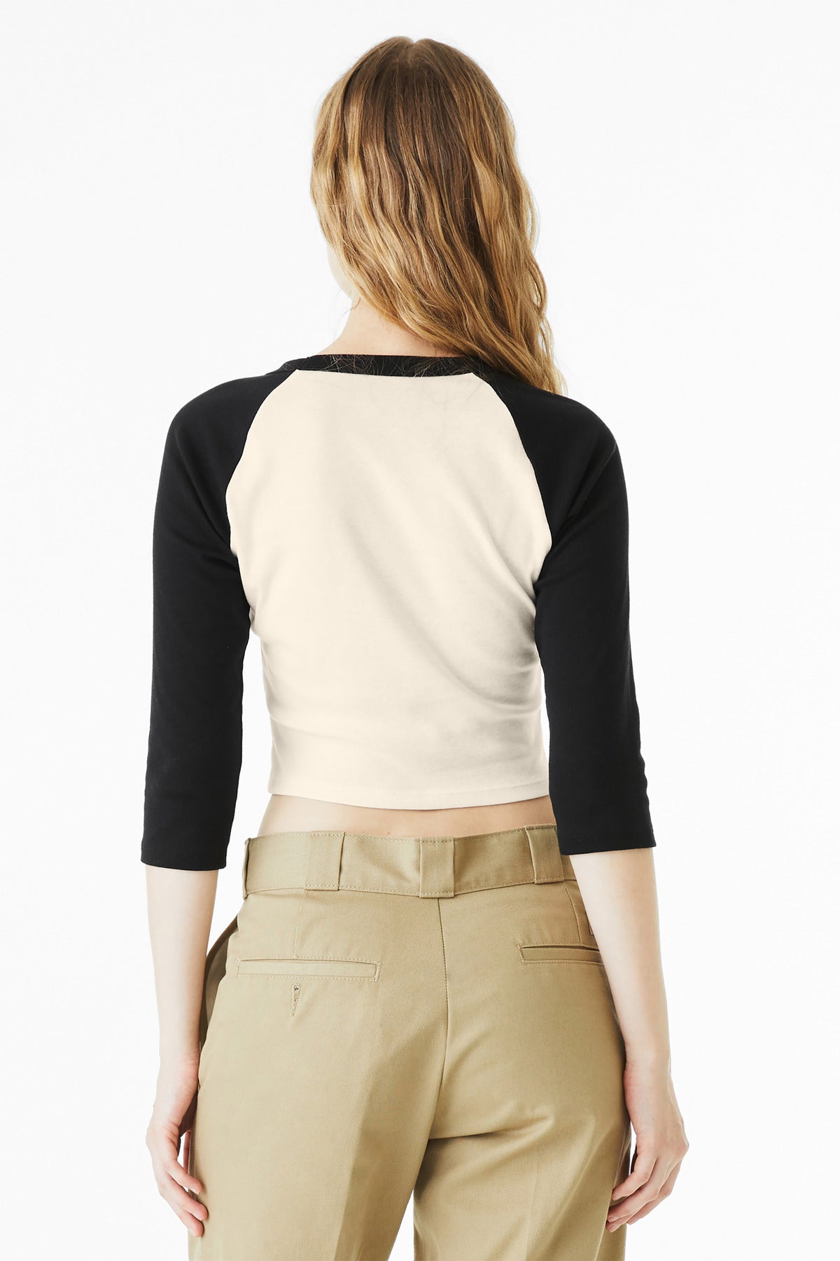 BELLA+CANVAS Women's Micro Rib 3/4 Raglan Baby Tee BC1200 - Natural/ Black - back
