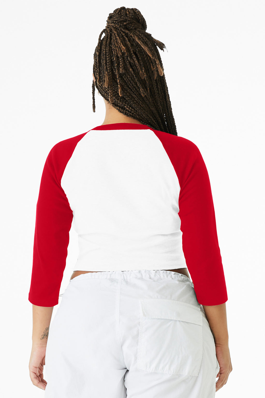 BELLA+CANVAS Women's Micro Rib 3/4 Raglan Baby Tee BC1200 - White/ Red - back