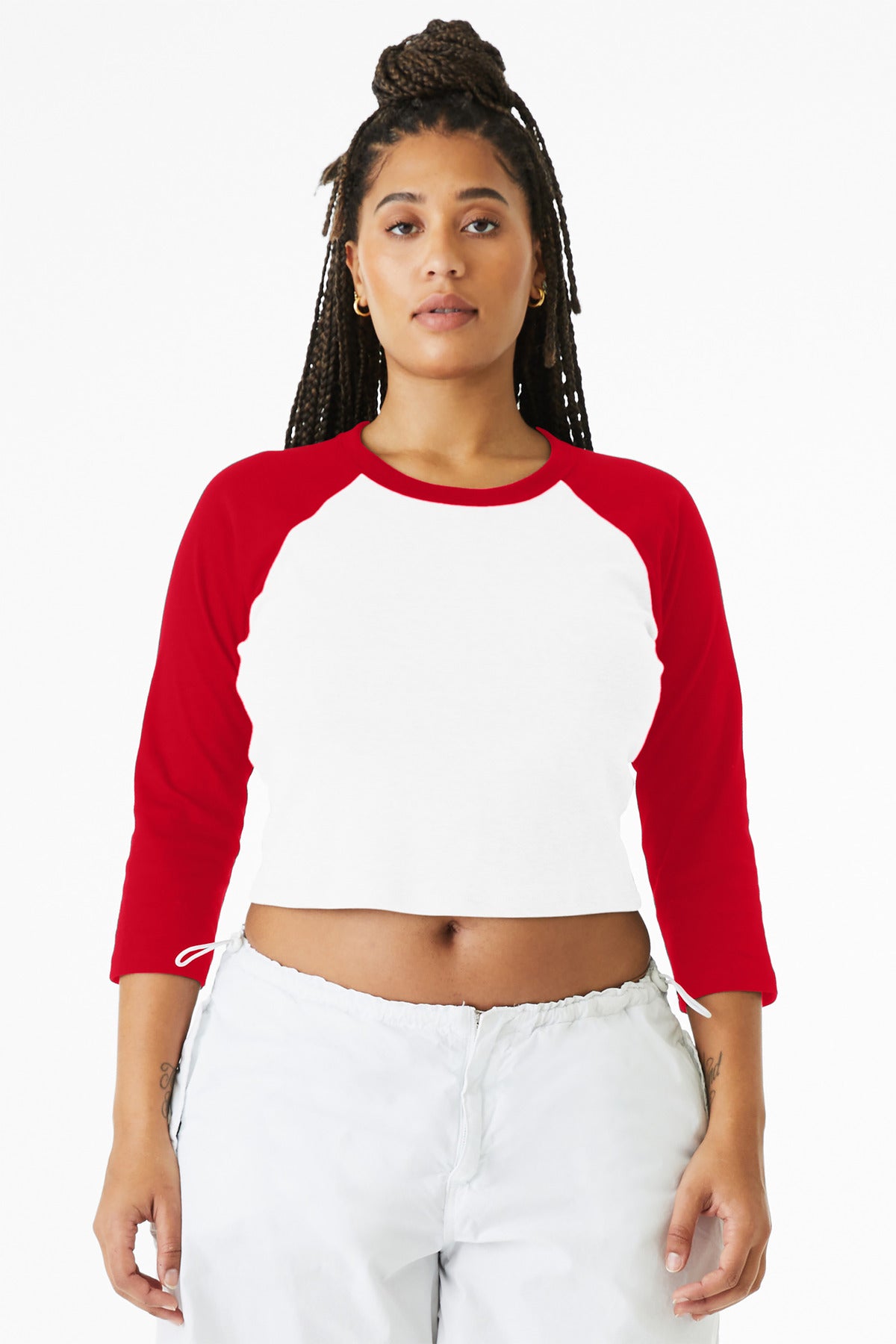 BELLA+CANVAS Women's Micro Rib 3/4 Raglan Baby Tee BC1200 - White/ Red - front