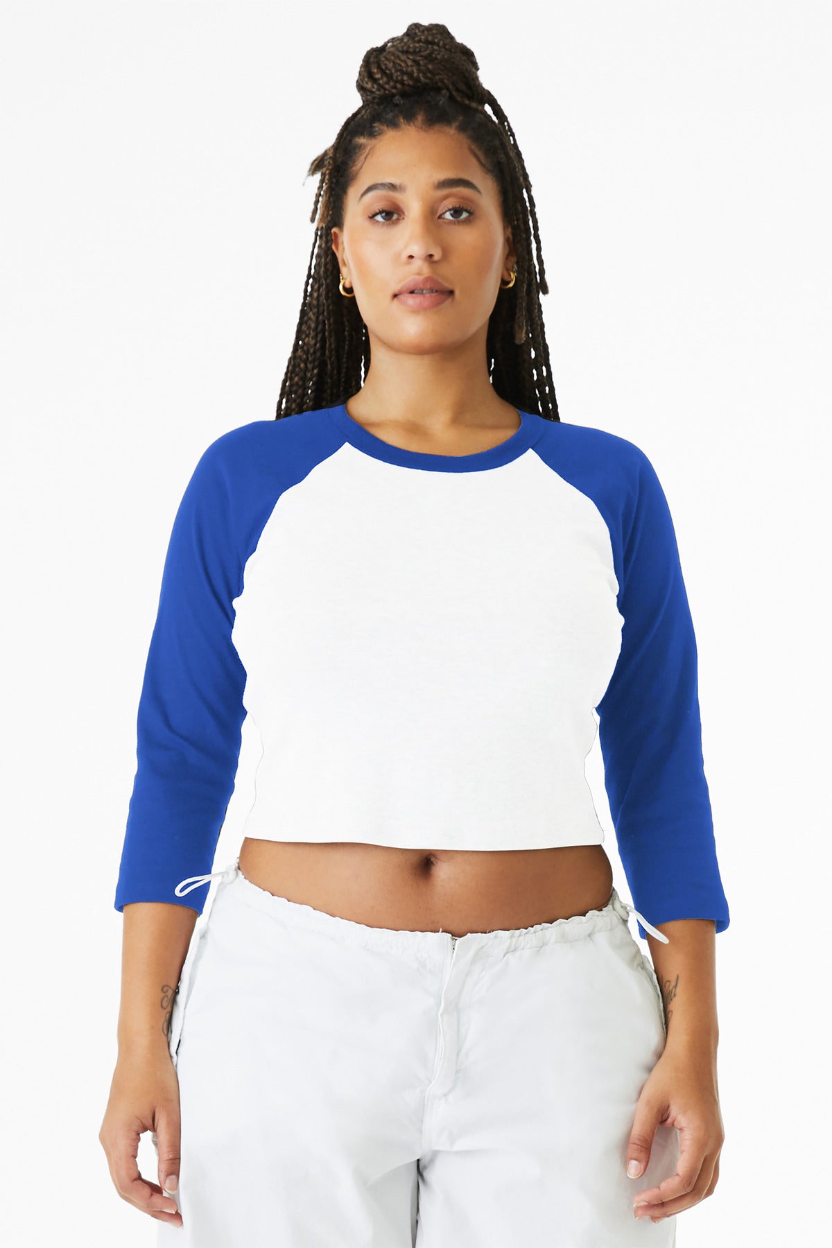 BELLA+CANVAS Women's Micro Rib 3/4 Raglan Baby Tee BC1200 - White/ True Royal - front