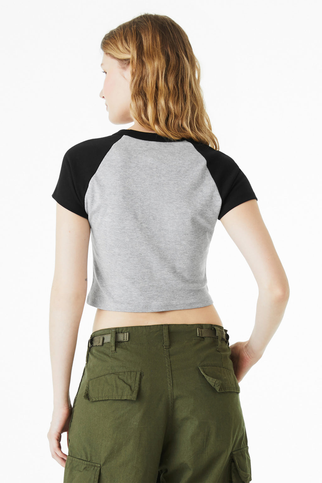 BELLA+CANVAS Women's Micro Rib Raglan Baby Tee BC1201 - Athletic Heather/ Black - back