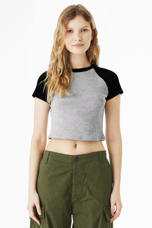 BELLA+CANVAS Women's Micro Rib Raglan Baby Tee BC1201 - Athletic Heather/ Black - front
