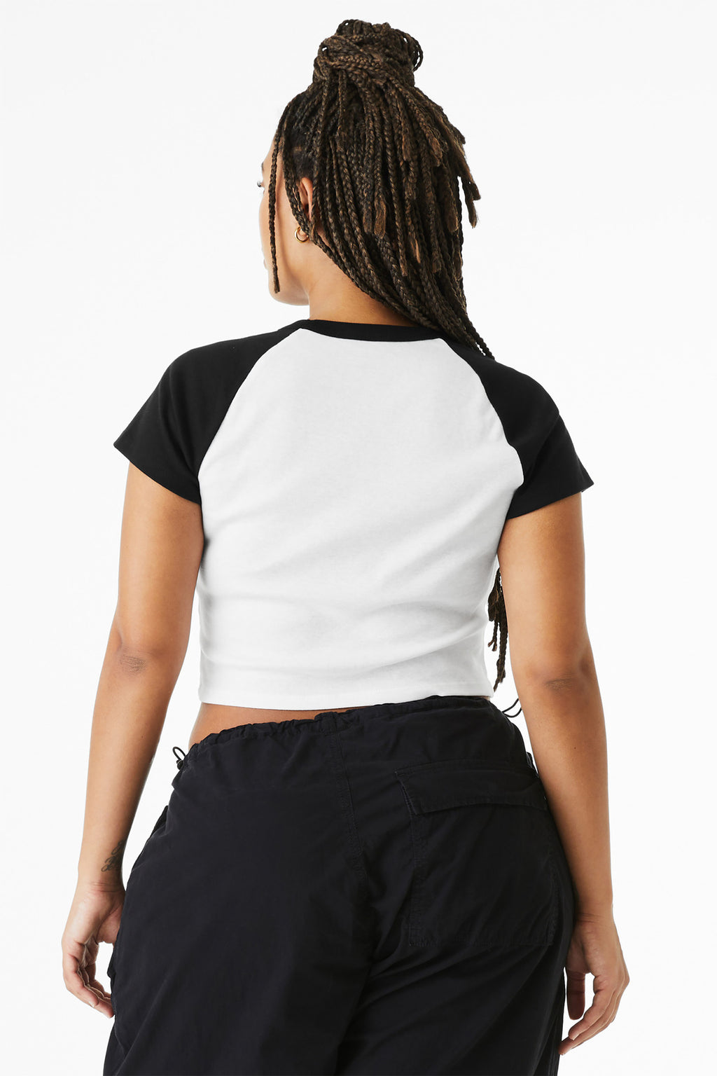 BELLA+CANVAS Women's Micro Rib Raglan Baby Tee BC1201 - White/ Black - back