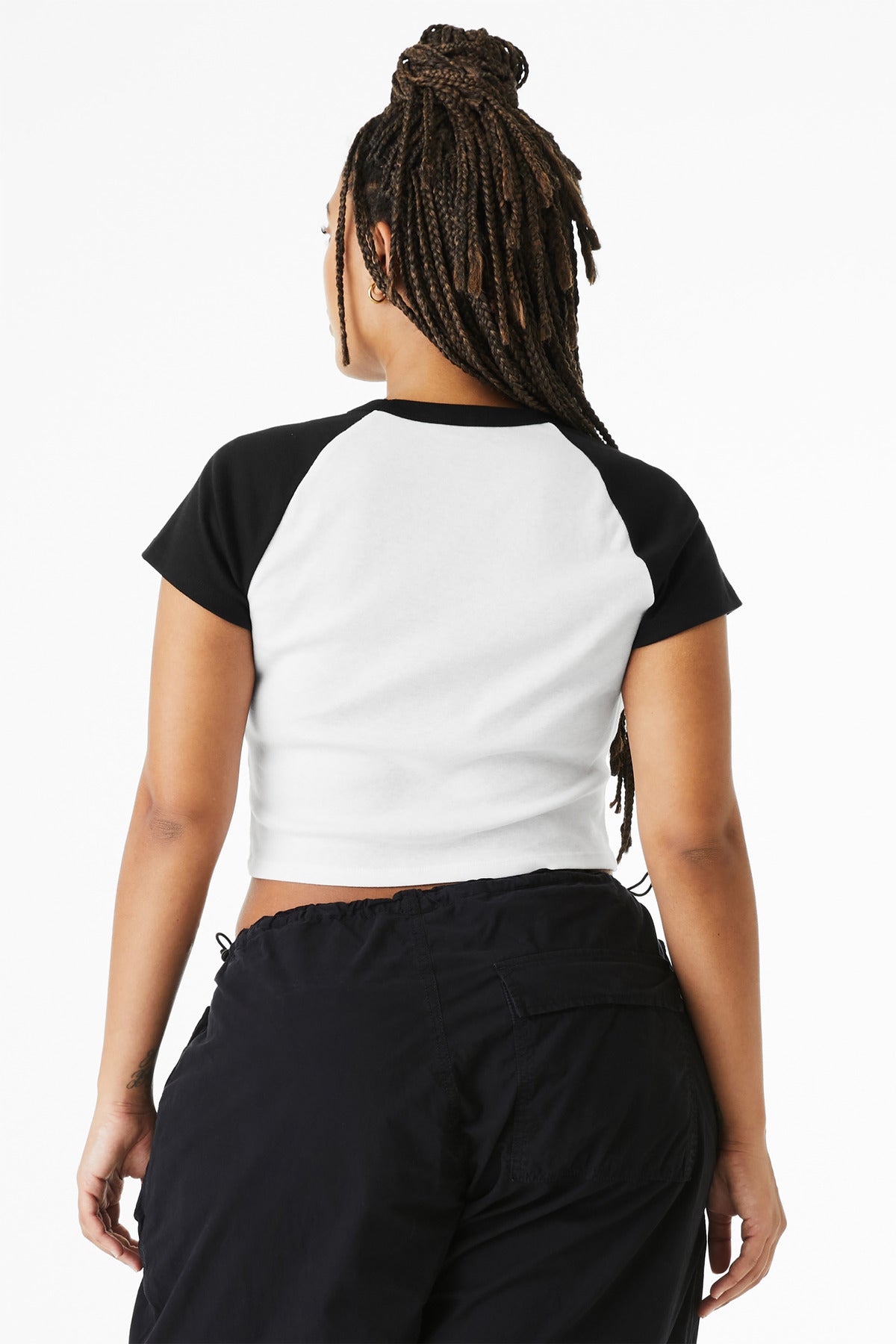 BELLA+CANVAS Women's Micro Rib Raglan Baby Tee BC1201 - White/ Black - back