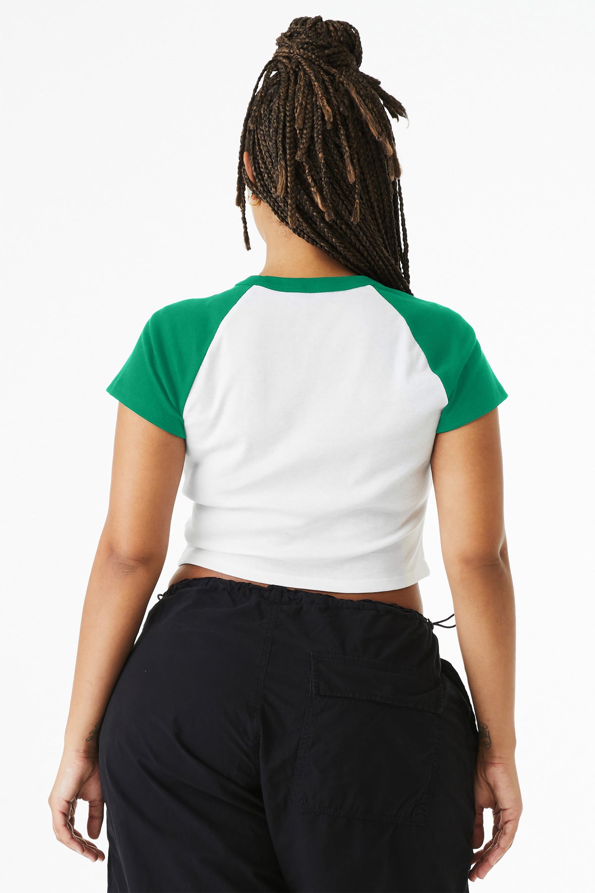 BELLA+CANVAS Women's Micro Rib Raglan Baby Tee BC1201 - White/ Kelly - back