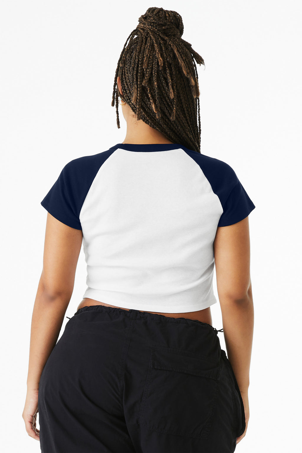 BELLA+CANVAS Women's Micro Rib Raglan Baby Tee BC1201 - White/ Navy - back