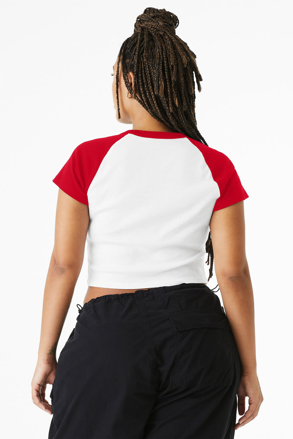 BELLA+CANVAS Women's Micro Rib Raglan Baby Tee BC1201 - White/ Red - back