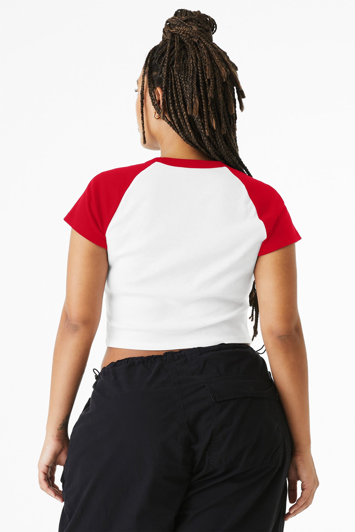 BELLA+CANVAS Women's Micro Rib Raglan Baby Tee BC1201 - White/ Red - back