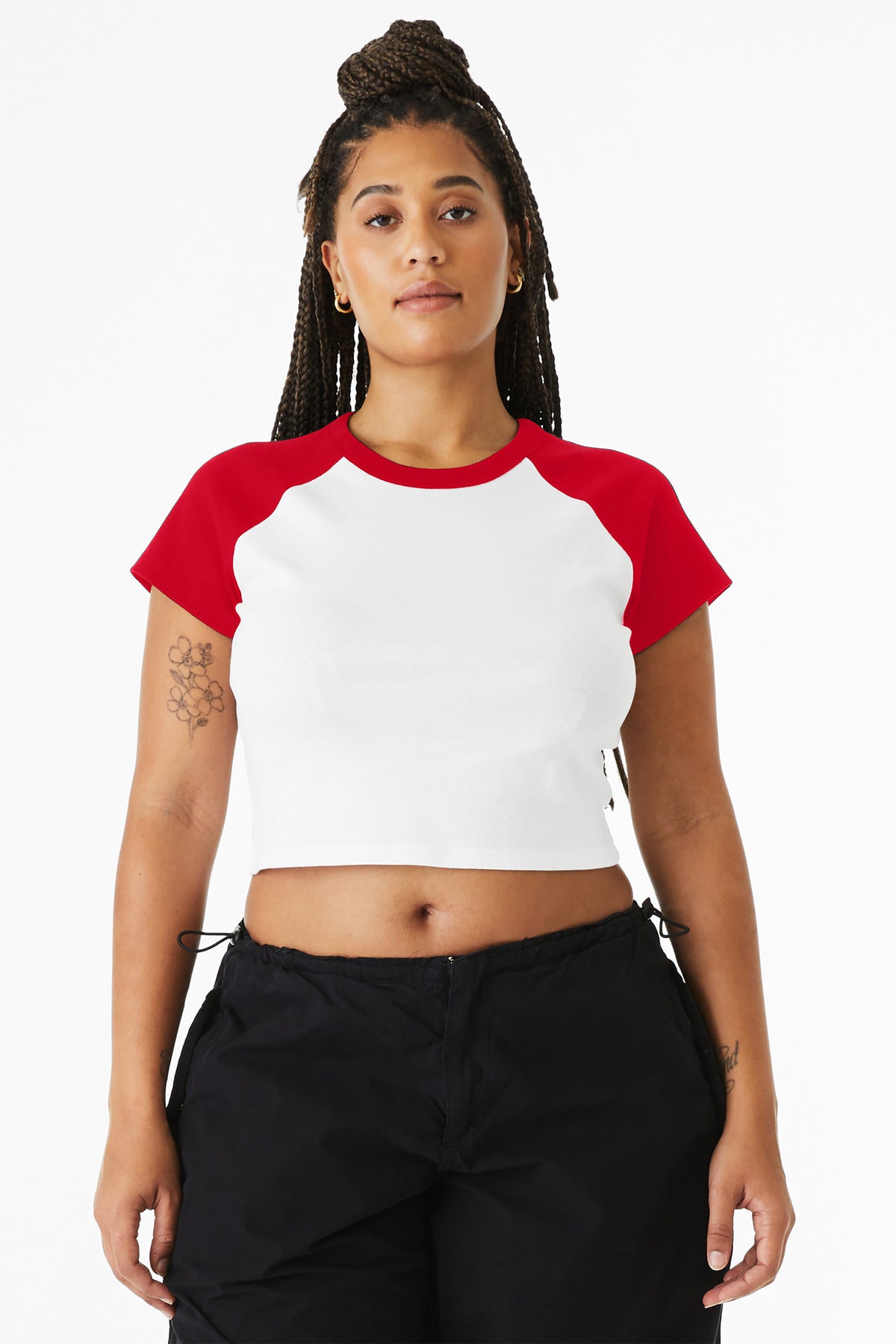 BELLA+CANVAS Women's Micro Rib Raglan Baby Tee BC1201 - White/ Red - front