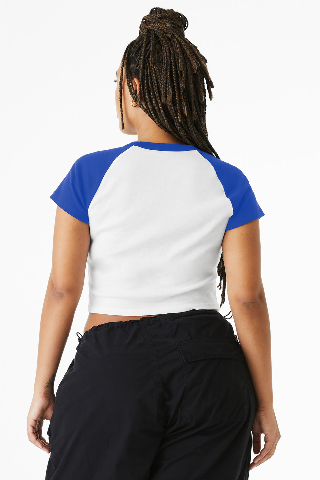 BELLA+CANVAS Women's Micro Rib Raglan Baby Tee BC1201 - White/ True Royal - back