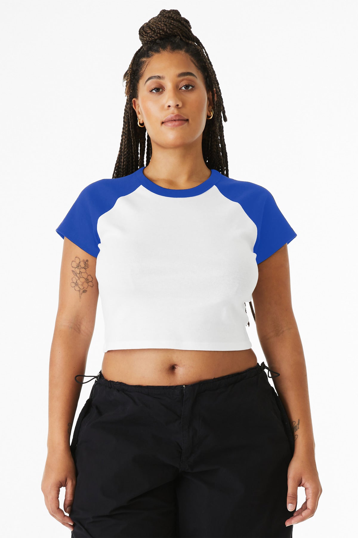 BELLA+CANVAS Women's Micro Rib Raglan Baby Tee BC1201 - White/ True Royal - front
