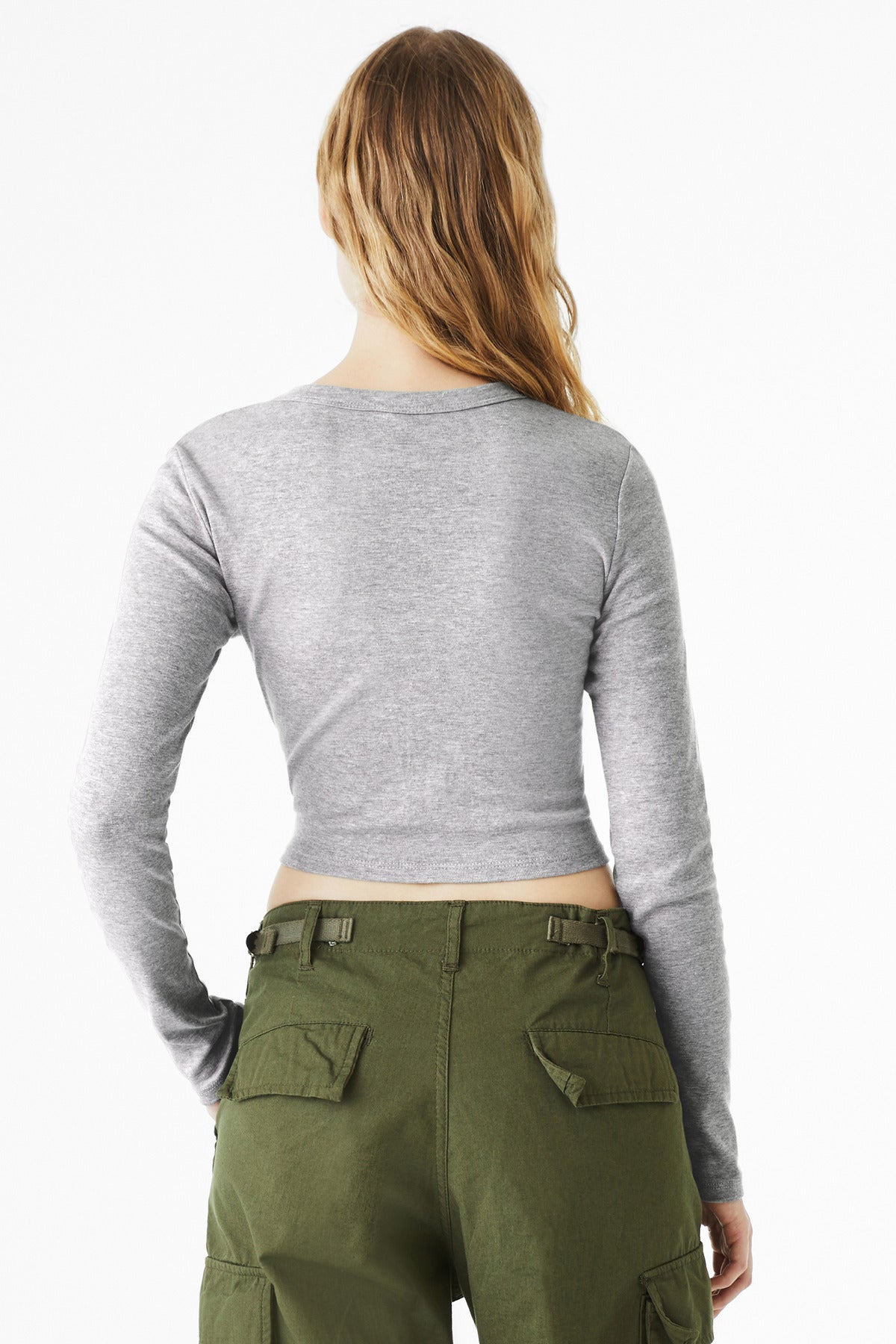 BELLA+CANVAS Women's Micro Rib Long Sleeve Baby Tee BC1501 - Athletic Heather - back