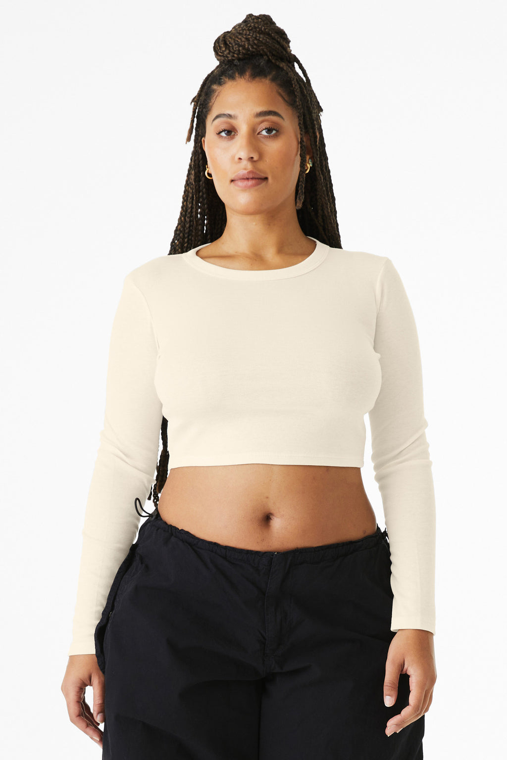 BELLA+CANVAS Women's Micro Rib Long Sleeve Baby Tee BC1501 - Solid Natural Blend - front