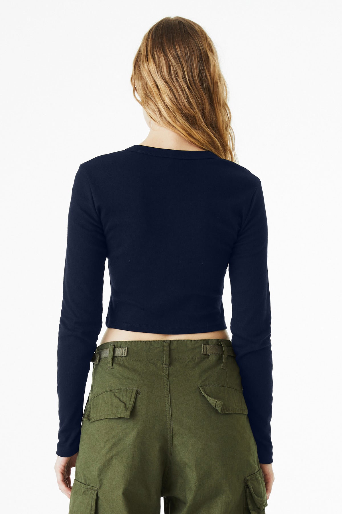BELLA+CANVAS Women's Micro Rib Long Sleeve Baby Tee BC1501 - Solid Navy Blend - back