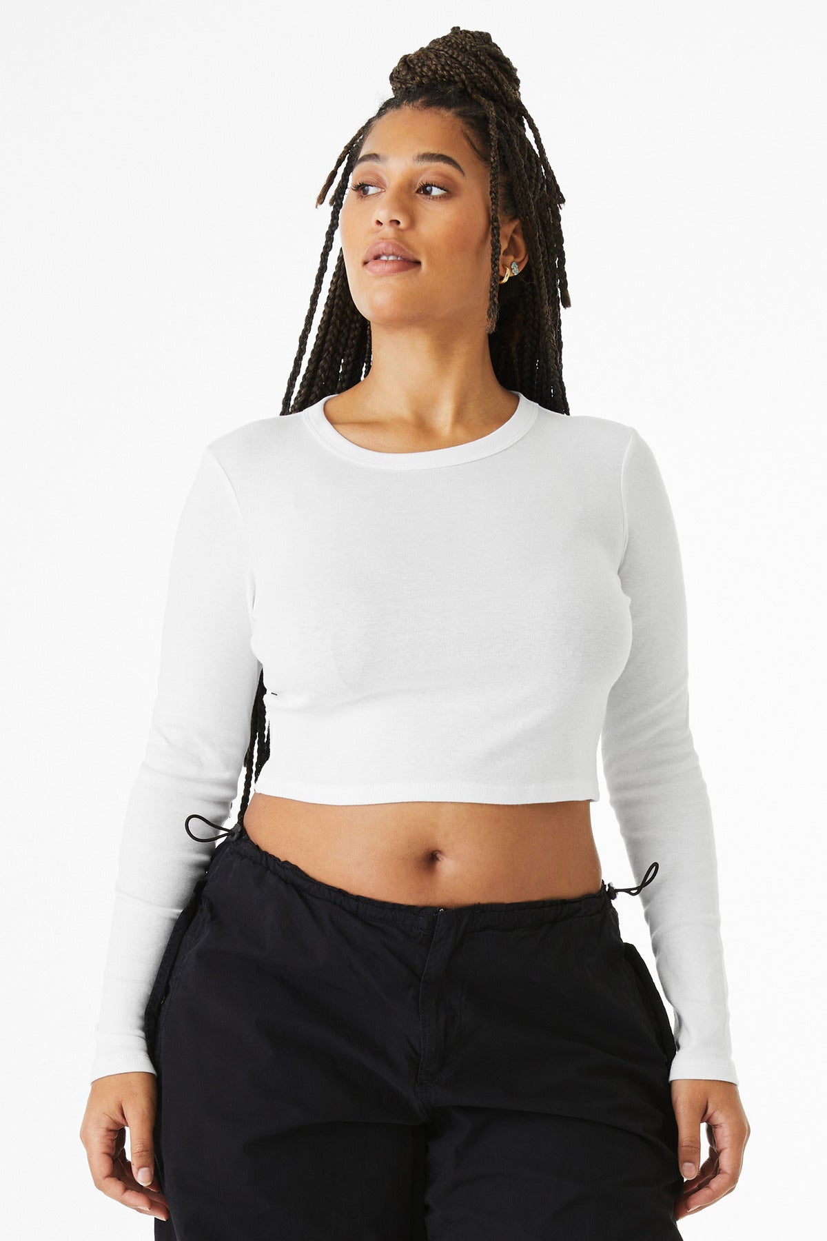 BELLA+CANVAS Women's Micro Rib Long Sleeve Baby Tee BC1501 - Solid White Blend - front