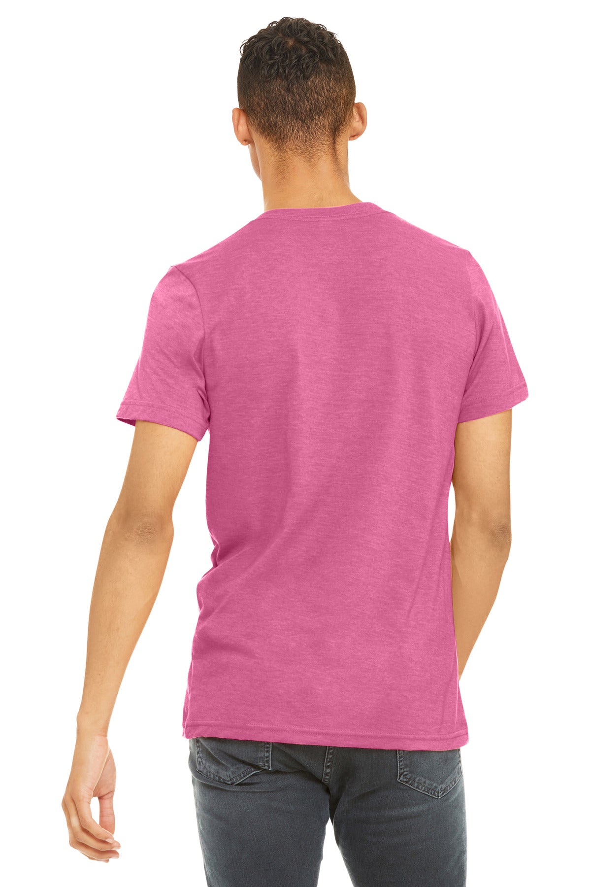 BELLA+CANVAS Unisex Heather CVC Short Sleeve Tee. BC3001CVC - Heather Charity Pink - back