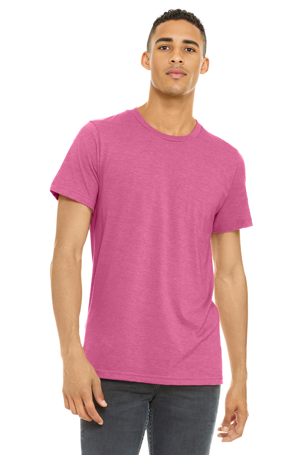 BELLA+CANVAS Unisex Heather CVC Short Sleeve Tee. BC3001CVC - Heather Charity Pink - front