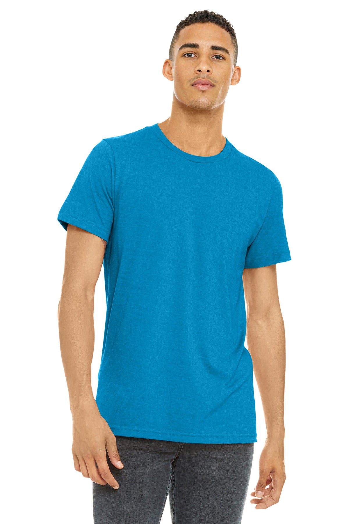 BELLA+CANVAS Unisex Heather CVC Short Sleeve Tee. BC3001CVC - Neon Blue - front