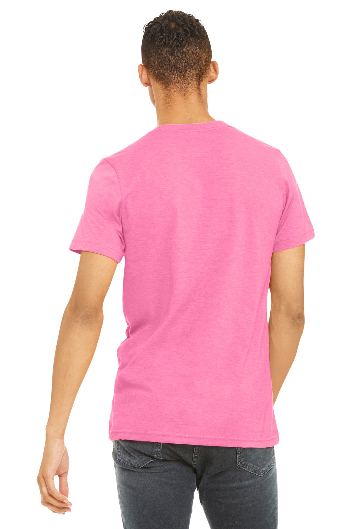BELLA+CANVAS Unisex Heather CVC Short Sleeve Tee. BC3001CVC - Neon Pink - back
